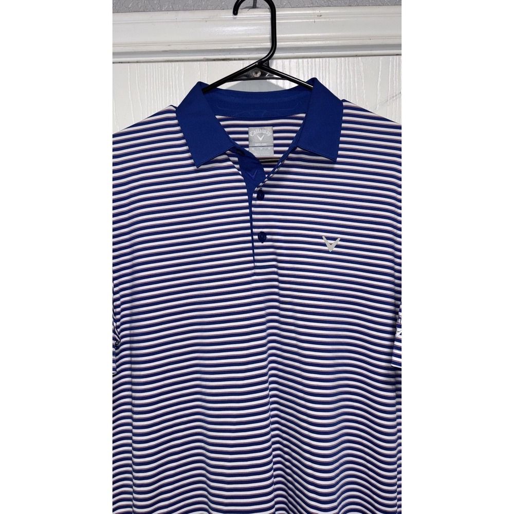 Callaway Polo Shirt Mens Medium Blue Striped Short Sleeve Opti Dri Active Golf